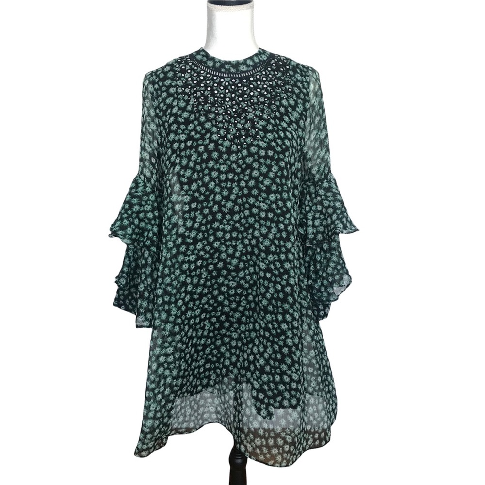 Anthropologie Ranna Gill Fluttered Tunic Tiered Bell Sleeve Shift Dress …